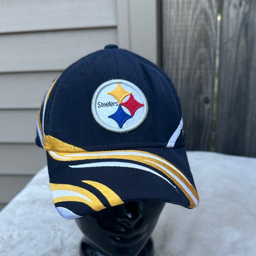 Vintage Pittsburgh Steelers Reebok Swirl OSFM Stretch Fit Structured Hat Cap